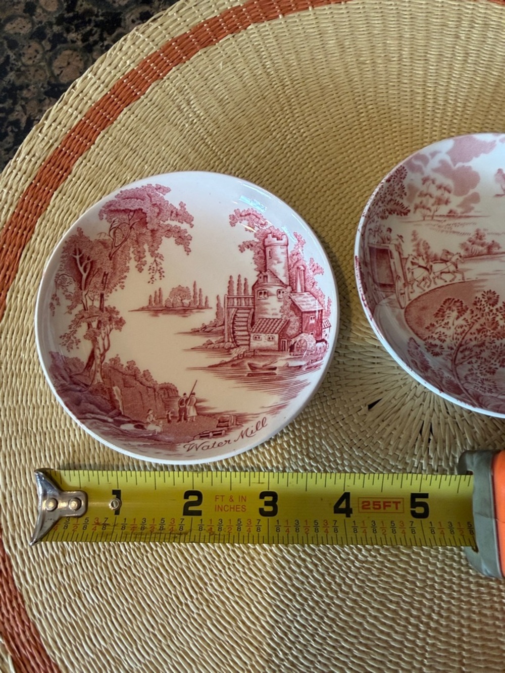 Red Toile Transfer ware Trinket Dishes Bowls - Set of 2 - Picture 6 of 6
